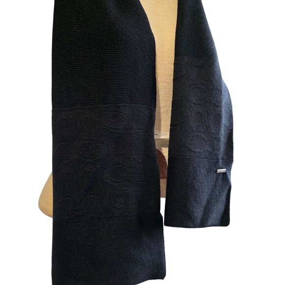 Coach Signature Black Knit Scarf Embossed F32711 Classic Preppy Sleek Designer - Picture 2 of 6